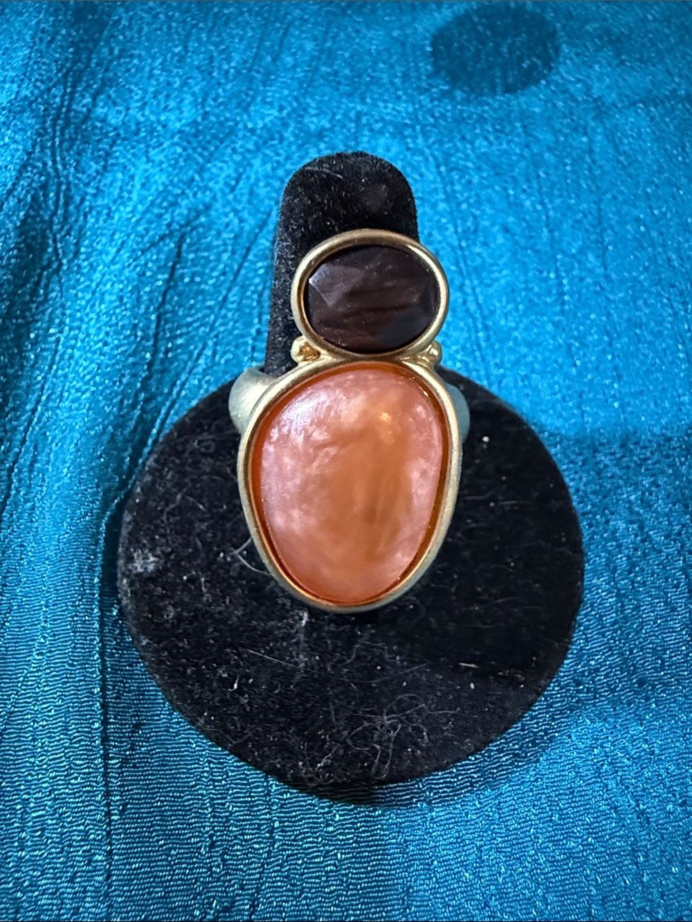 Gold-Tone Pink & Brown Statement Ring